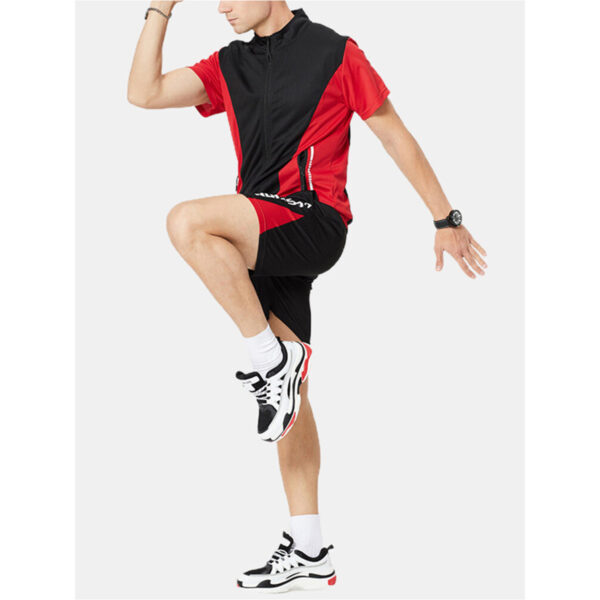 Mens Jogging Letter Print Patchwork Zipper Mesh Net Top & Shorts PSSTS-060422 - Image 2