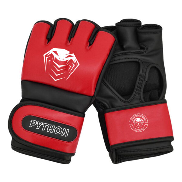 PYTHONSPO PSMG-130921 RED MMA FIGHT GLOVES OPEN THUMB D.CUT PALM LONG STRAP BETTER GRIP - Image 3