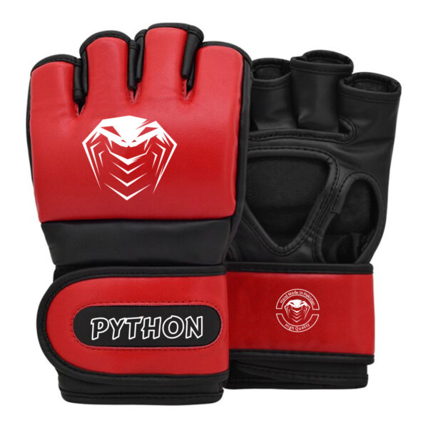 PYTHONSPO PSMG-130921 RED MMA FIGHT GLOVES OPEN THUMB D.CUT PALM LONG STRAP BETTER GRIP