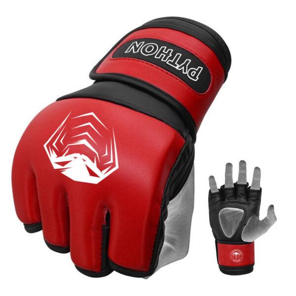 PYTHONSPO PSMG-130921 RED MMA FIGHT GLOVES OPEN THUMB D.CUT PALM LONG STRAP BETTER GRIP - Image 4